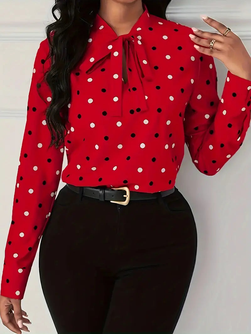 Meredith - Elegant Polka Dot Blouse with Bow for Women