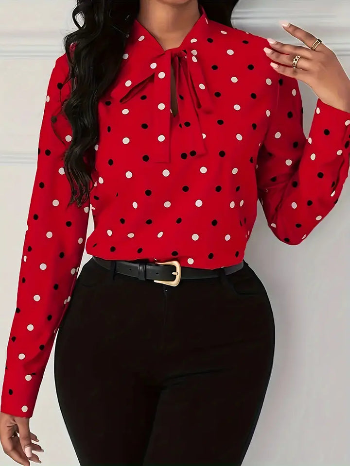 Meredith - Elegant Polka Dot Blouse with Bow for Women
