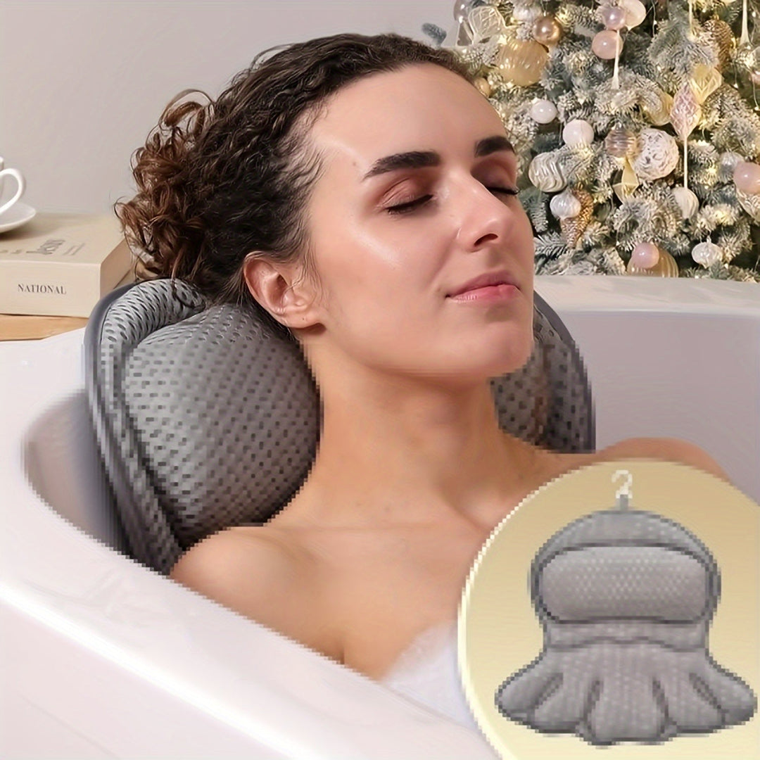 Oreiller de bain respirant avec soutien de la nuque et du dos pour baignoire avec ventouses