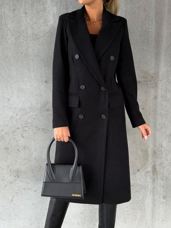 Cappotto lungo da donna in misto lana, dal taglio elegante e aderente, per l’autunno