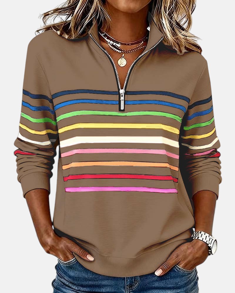 Pull en maille à rayures pour femmes avec fermeture éclair pour l'automne