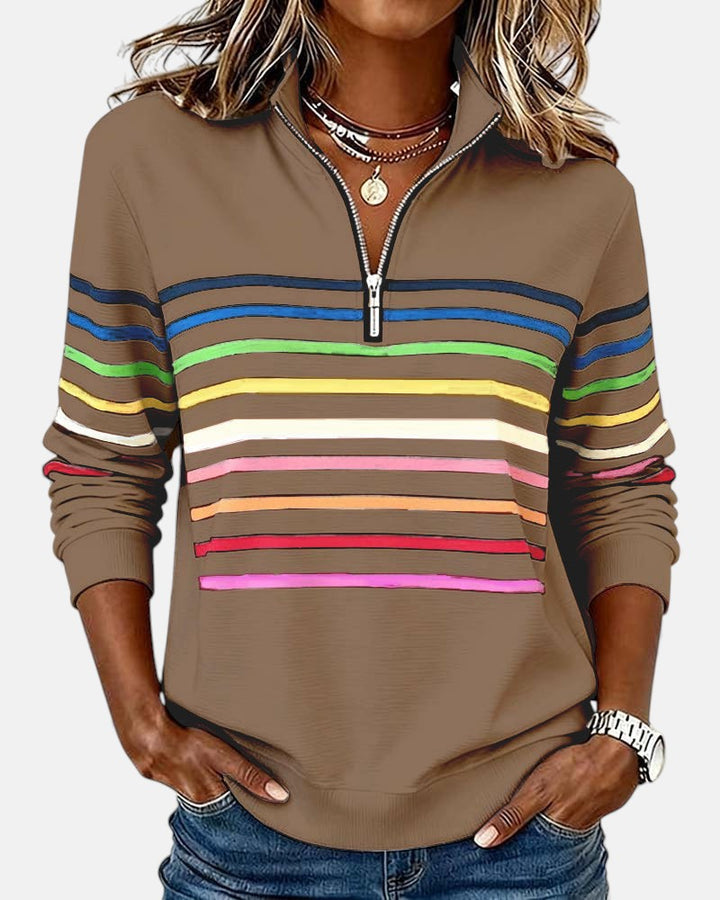 Pull en maille à rayures pour femmes avec fermeture éclair pour l'automne