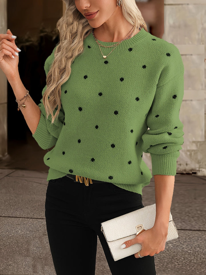 Pull en maille pour femme à pois col rond chaud automne-hiver doux