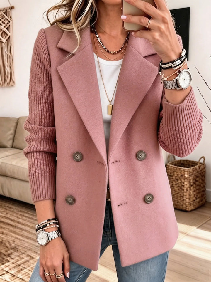 Veste blazer femme croisée en coton mélangé à manches en maille côtelée pour l’automne