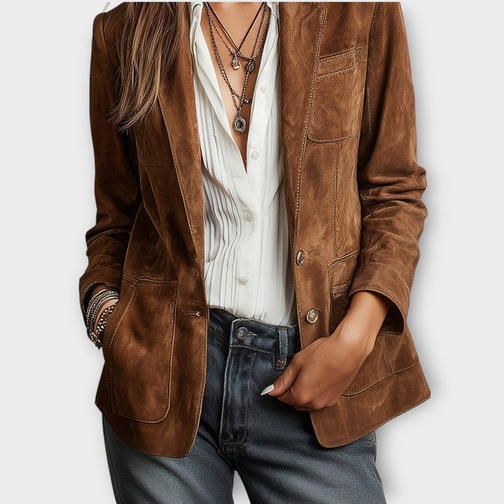 Blazer élégant vintage en cuir suédé pour l’automne