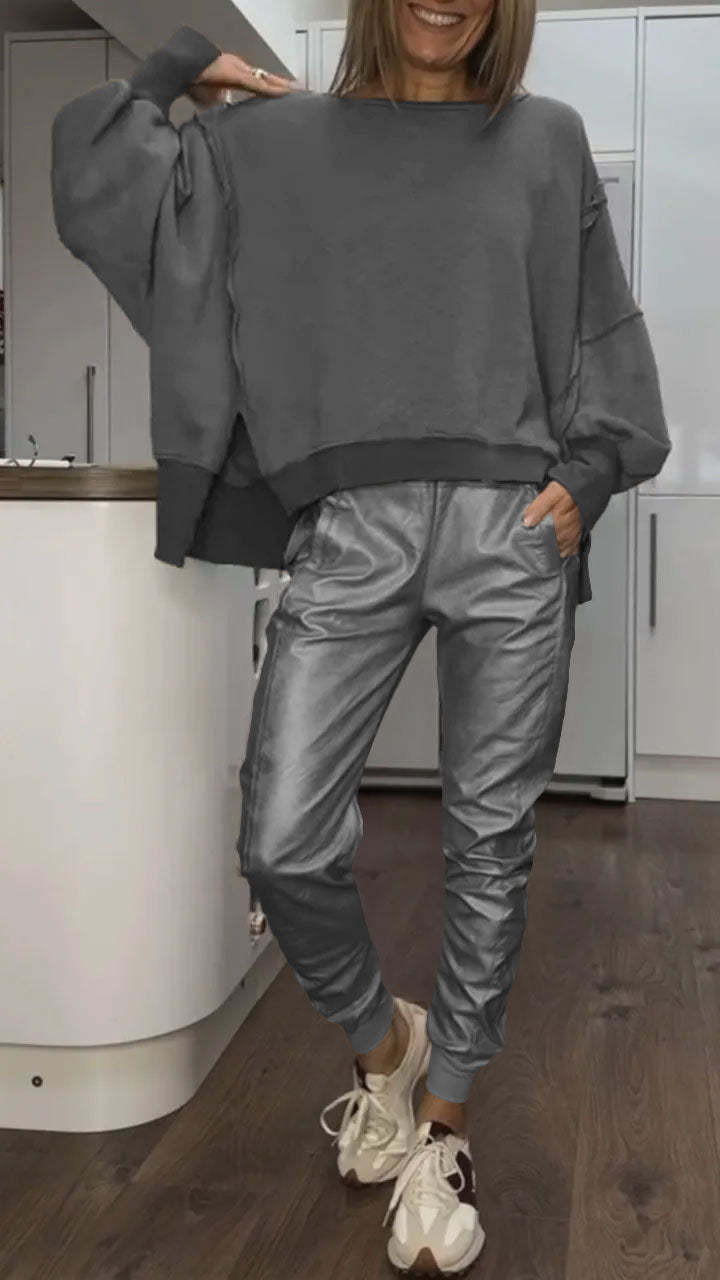 Tuta da donna in pelle, ideale per l’autunno, con pantaloni