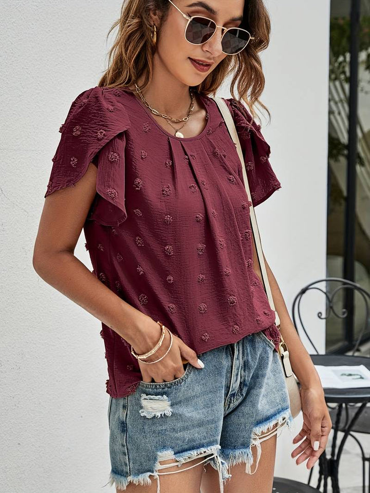 Charice - Chic Swiss Shirt with Petal Sleeves for Women
