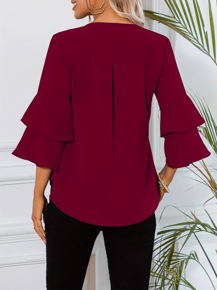 Emily - Chic Shirt with Round Neck and Elegant Wide Flared Sleeves