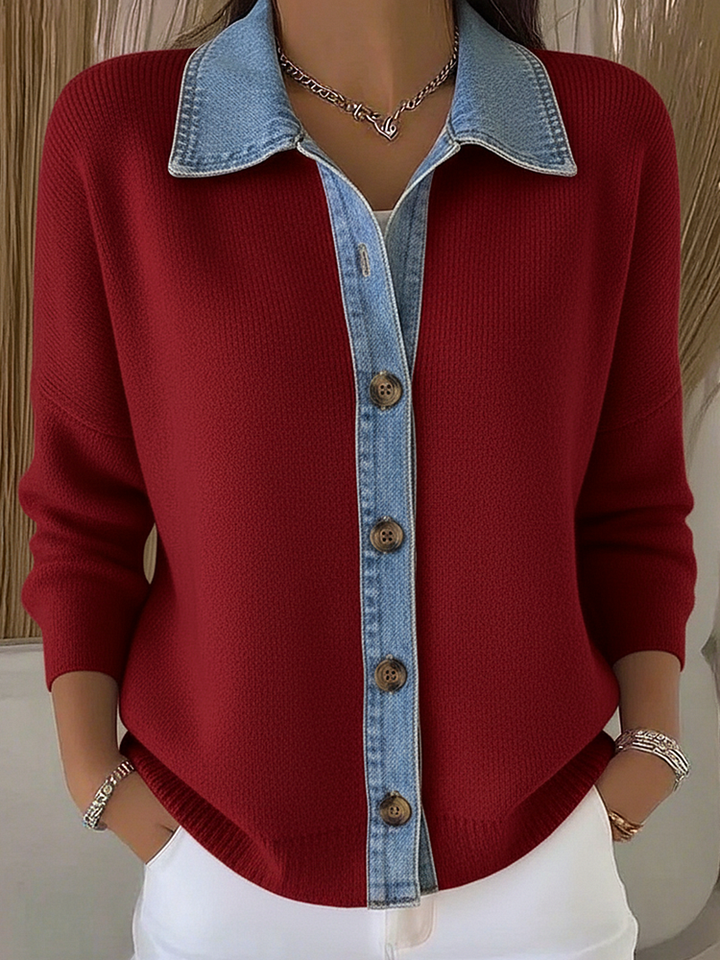 Cardigan femme boutonné en laine mélangée, pull polo d’automne