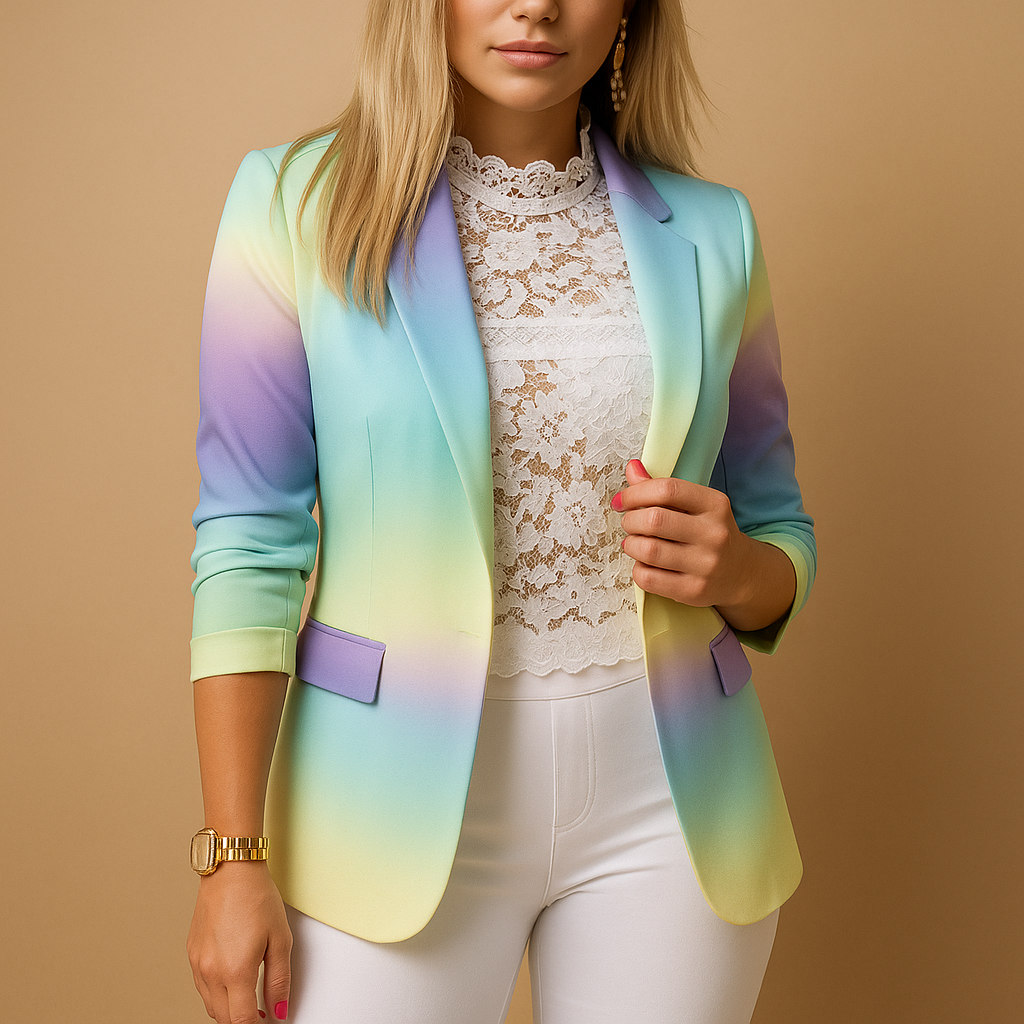 Blazer femme élégant imprimé col châle en laine pour le printemps