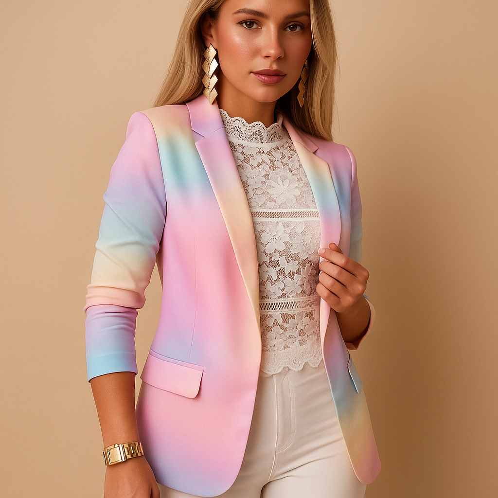 Blazer femme élégant imprimé col châle en laine pour le printemps
