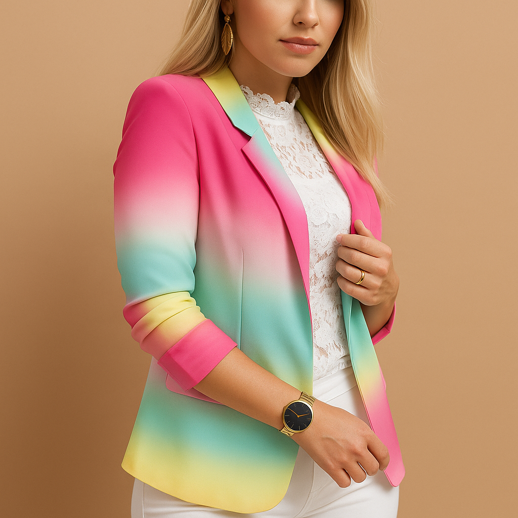 Blazer femme élégant imprimé col châle en laine pour le printemps