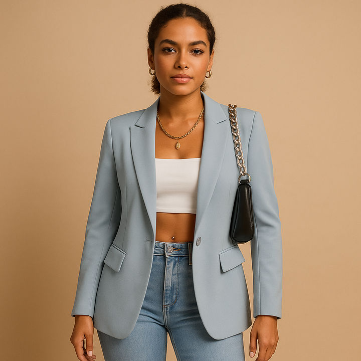 Blazer femme ajusté en coton manches longues mi-saison élégant pour bureau et cérémonie