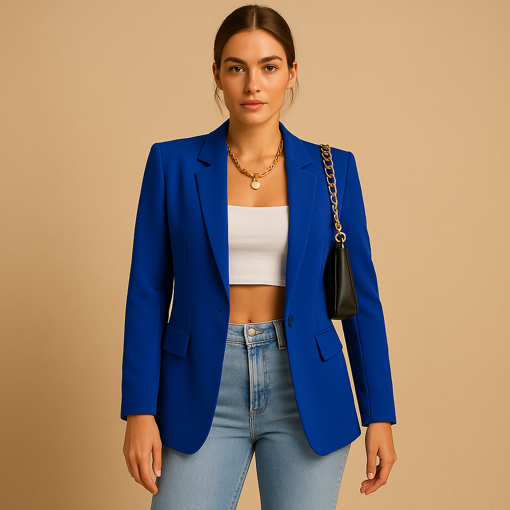 Blazer femme ajusté en coton manches longues mi-saison élégant pour bureau et cérémonie