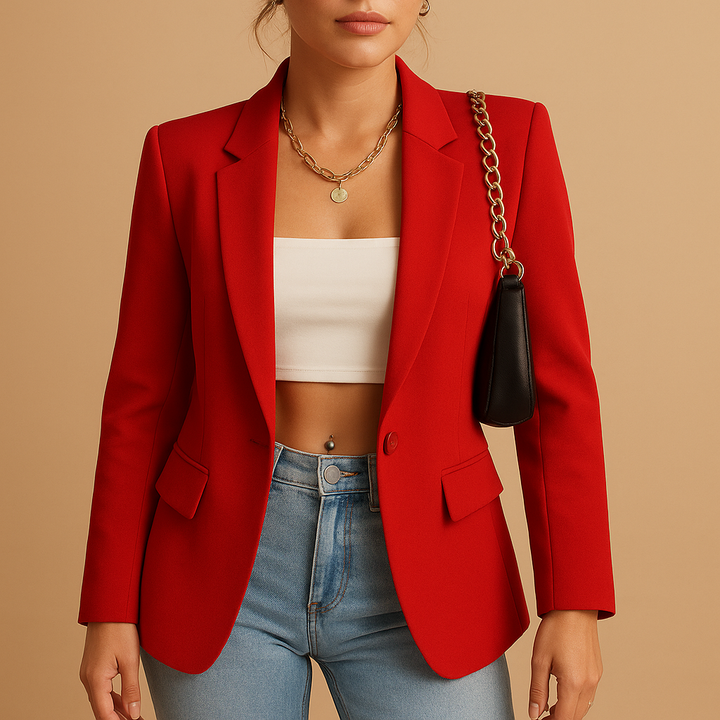 Blazer femme ajusté en coton manches longues mi-saison élégant pour bureau et cérémonie