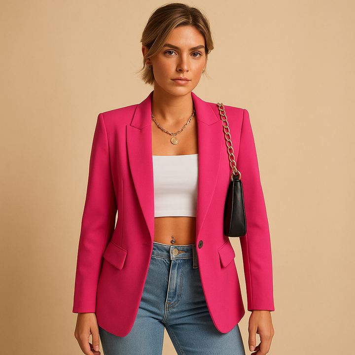 Blazer femme ajusté en coton manches longues mi-saison élégant pour bureau et cérémonie