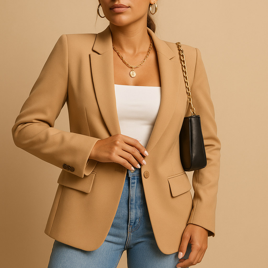 Blazer femme ajusté en coton manches longues mi-saison élégant pour bureau et cérémonie