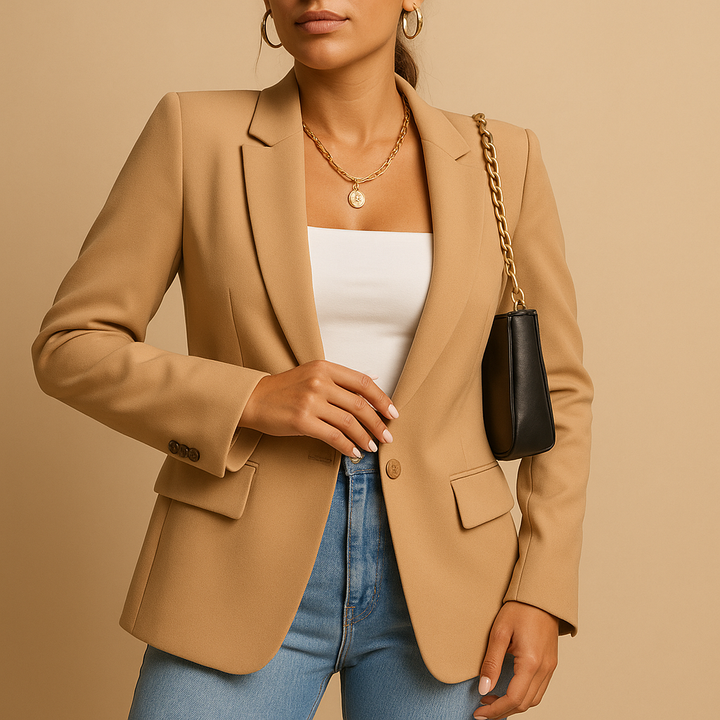 Blazer femme ajusté en coton manches longues mi-saison élégant pour bureau et cérémonie
