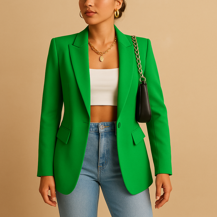 Blazer femme ajusté en coton manches longues mi-saison élégant pour bureau et cérémonie