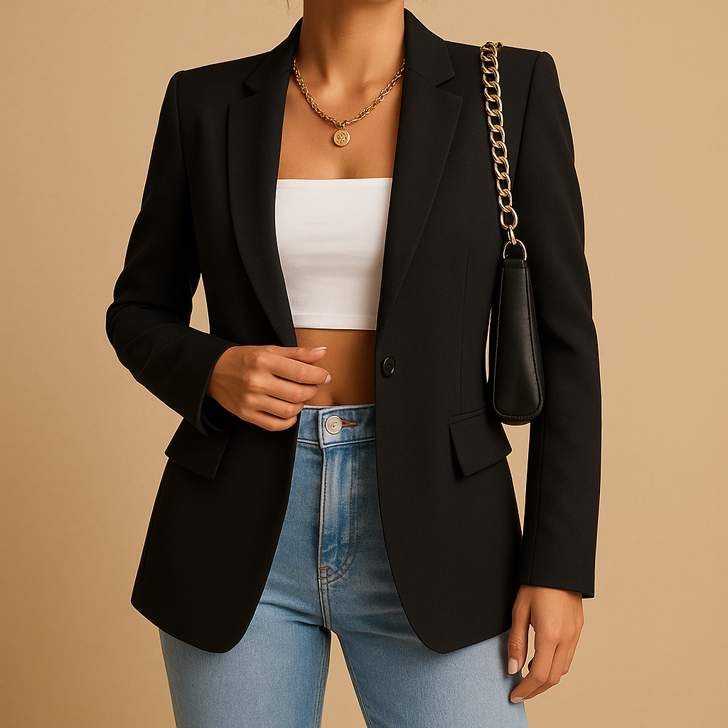 Blazer femme ajusté en coton manches longues mi-saison élégant pour bureau et cérémonie