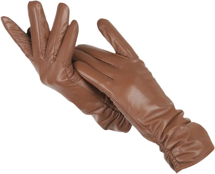 Gants d’hiver femme en cuir pour l’automne doublure en polaire douce et coupe classique