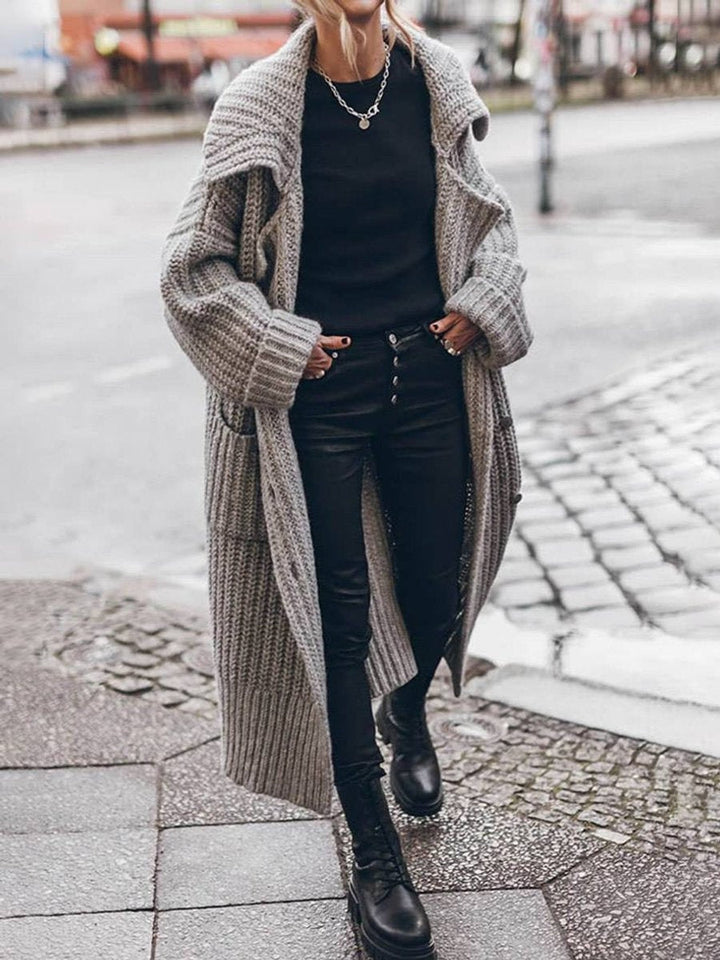 Cardigan femme long en laine oversize, ouvert, pour l’automne