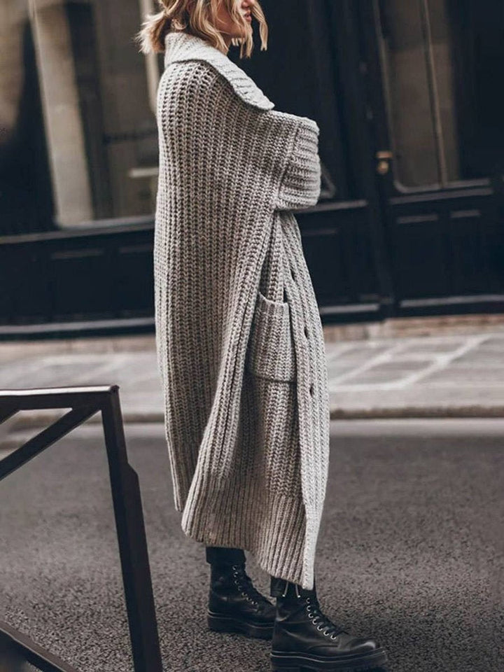 Cardigan femme long en laine oversize, ouvert, pour l’automne