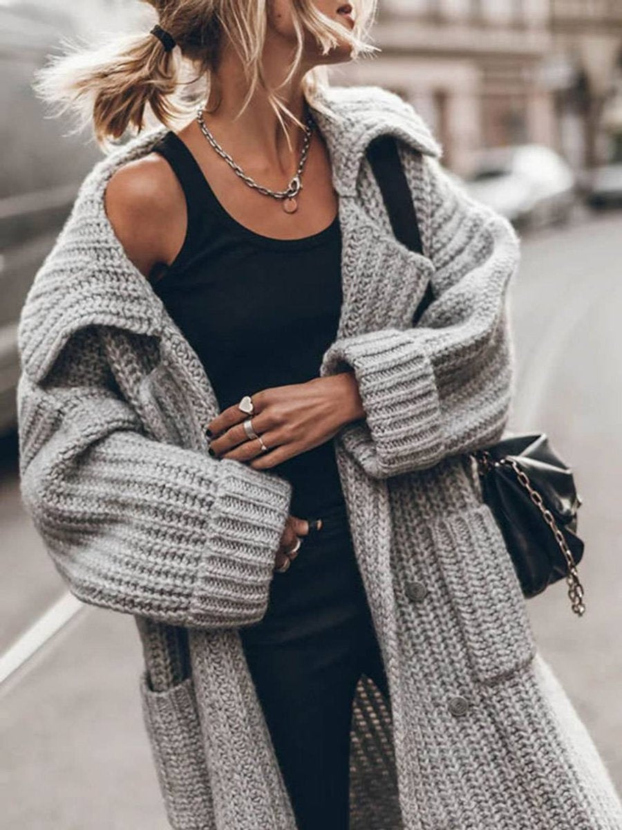 Cardigan femme long en laine oversize, ouvert, pour l’automne