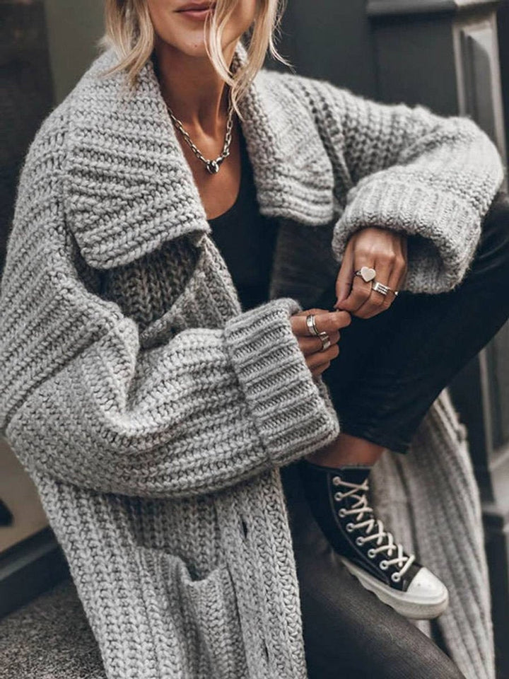 Cardigan femme long en laine oversize, ouvert, pour l’automne