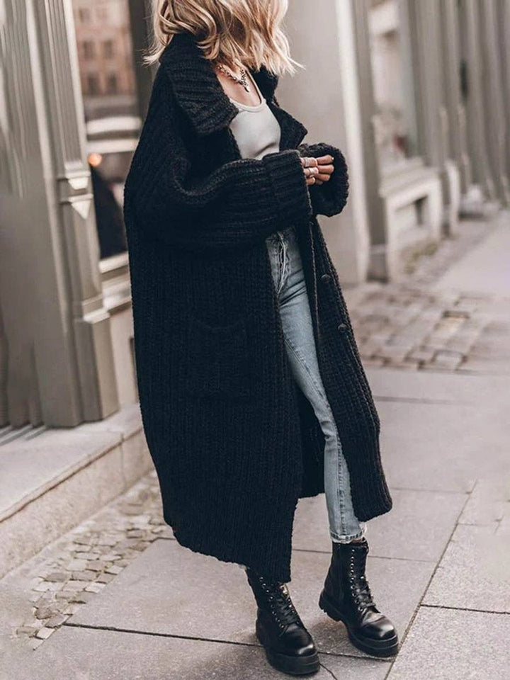 Cardigan femme long en laine oversize, ouvert, pour l’automne