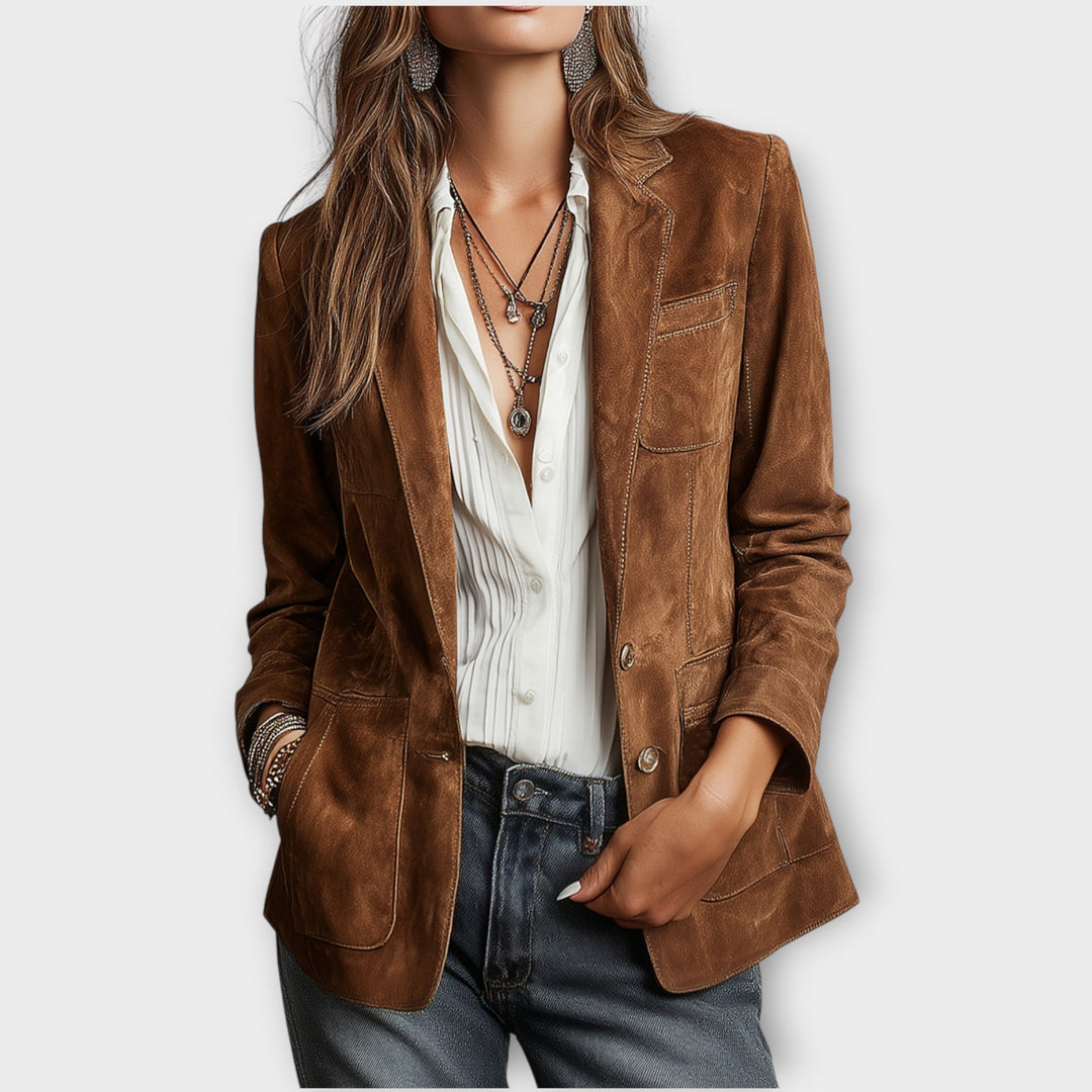 Blazer élégant vintage en cuir suédé pour l’automne