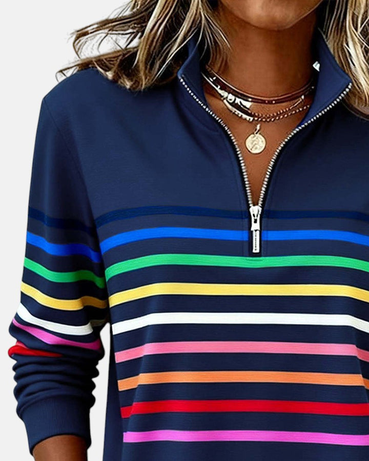 Pull en maille à rayures pour femmes avec fermeture éclair pour l'automne