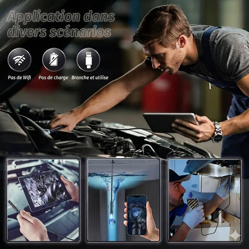 Telecamera endoscopica per smartphone, 5 m, HD, impermeabile IP67, per ispezione di tubi e motori