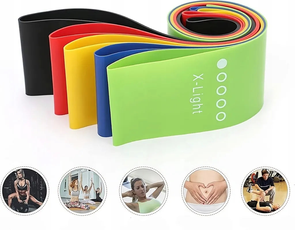 Bandes élastiques de résistance pour exercices, 5 niveaux, 25 kg, en latex, à domicile, en salle de sport et en rééducation