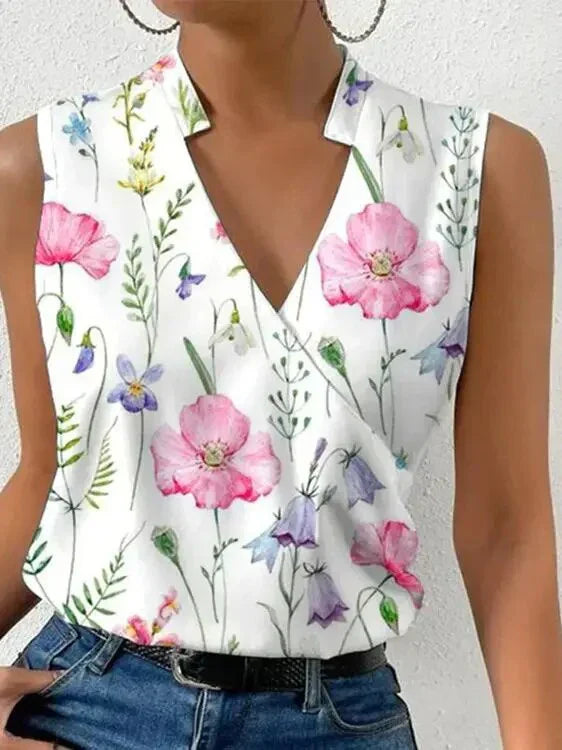 Nora - Elegancki letni top damski bez rękawów z dekoltem w serek
