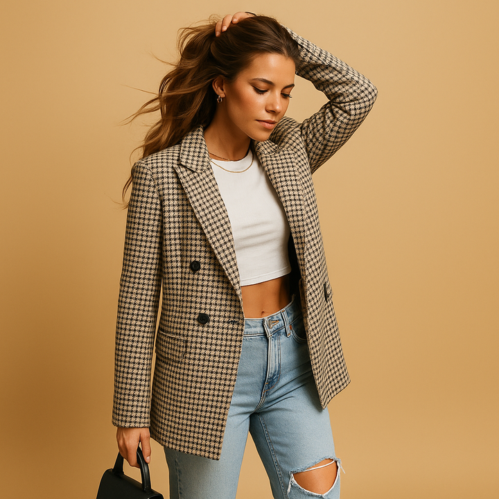 Blazer femme coupe ajustée en coton élégant pour la saison automnale