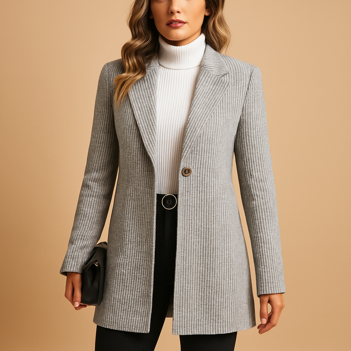 Blazer ajustado de mujer en algodón con mangas largas, elegante para el verano y la temporada intermedia.
