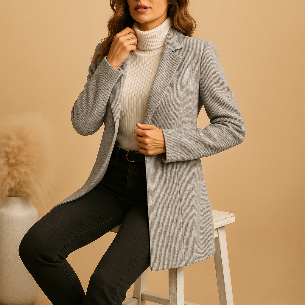 Blazer ajustado de mujer en algodón con mangas largas, elegante para el verano y la temporada intermedia.