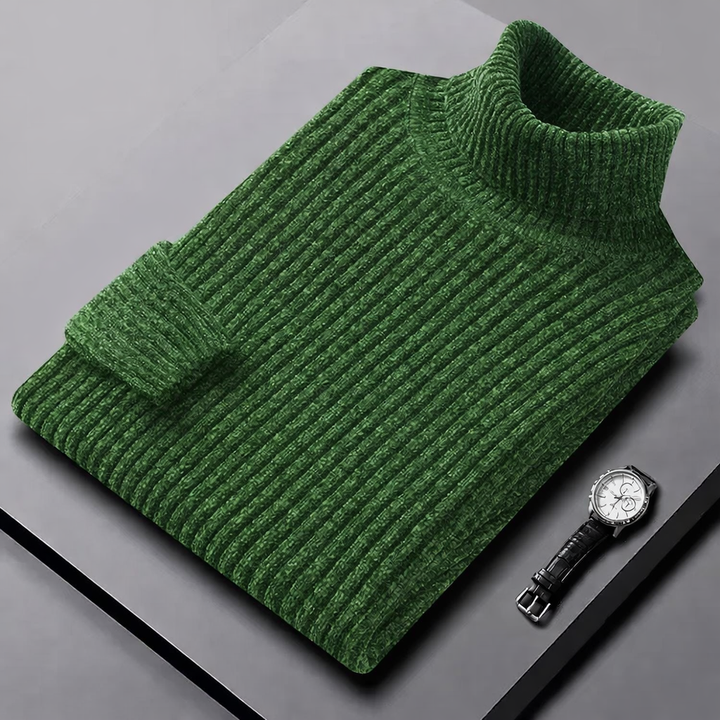 Men’s classic ribbed wool turtleneck sweater, ideal for autumn