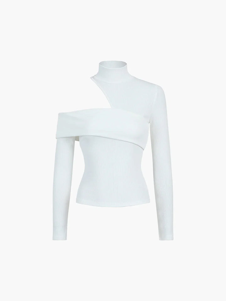 Blusa asimétrica de algodón para mujer, con cuello alto y abertura, para otoño