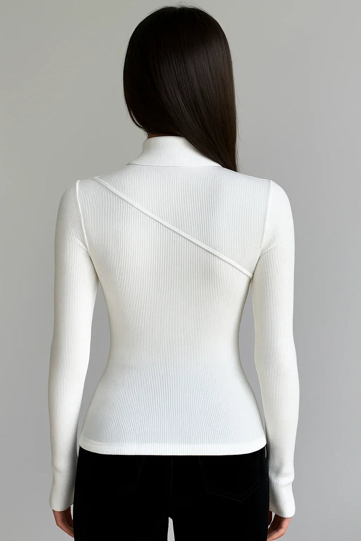 Blouse femme en coton à col montant et manches longues pour l’automne