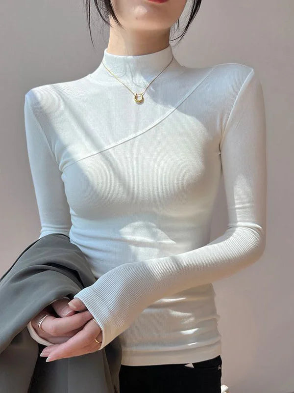 Blouse femme en coton à col montant et manches longues pour l’automne