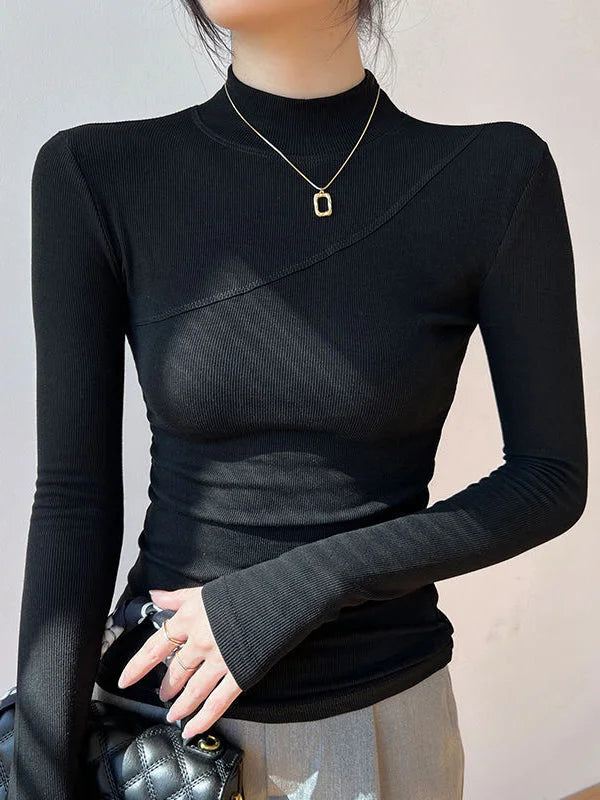 Blouse femme en coton à col montant et manches longues pour l’automne