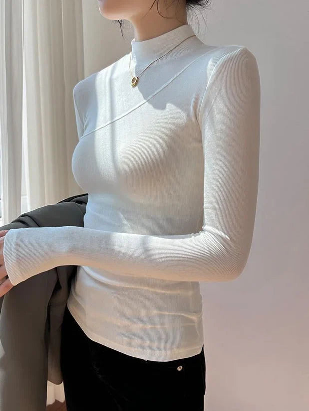 Blouse femme en coton à col montant et manches longues pour l’automne