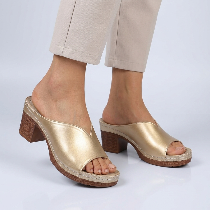 Mules à talon femme en cuir à talon bloc bout ouvert pour l'été à enfiler