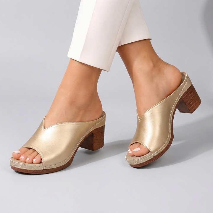 Mules à talon femme en cuir à talon bloc bout ouvert pour l'été à enfiler