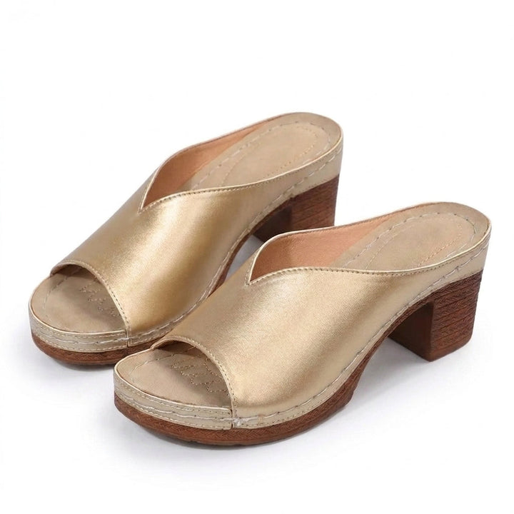 Mules à talon femme en cuir à talon bloc bout ouvert pour l'été à enfiler