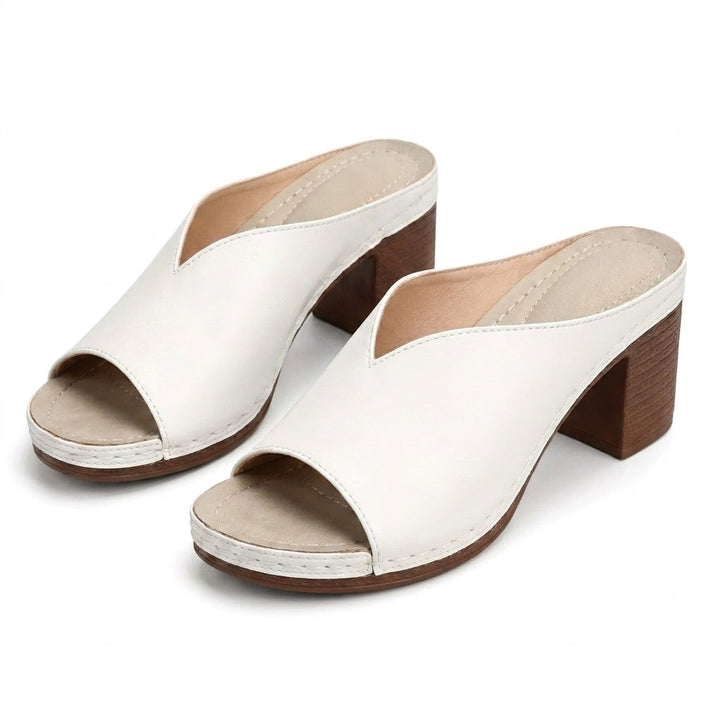 Mules à talon femme en cuir à talon bloc bout ouvert pour l'été à enfiler