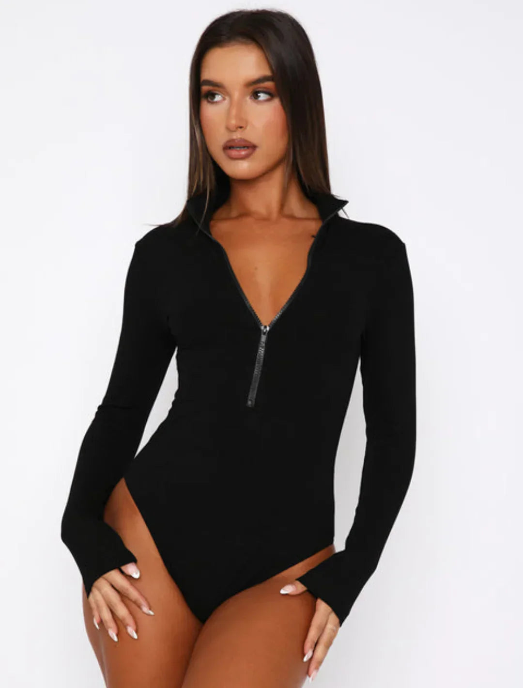Body femme ajusté à manches longues en coton côtelé pour l'été, modelant