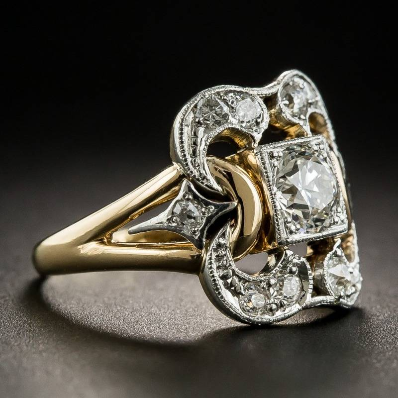 Bague femme plaquée or avec oxyde de zirconium, style Art déco, collection automne